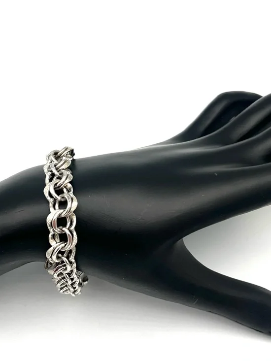 Elco Chunky Sterling Silver Link Bracelet w Safety Chain 925- 7” - Picture 2 of 6